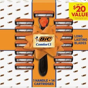 BIC Comfort 3 Refillable Men's 3-Blade Manual Razors, 1 Handle and 14 Cartridges
